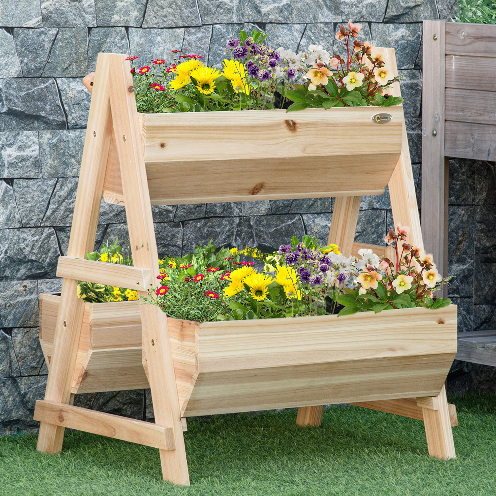 Raised wooden planter